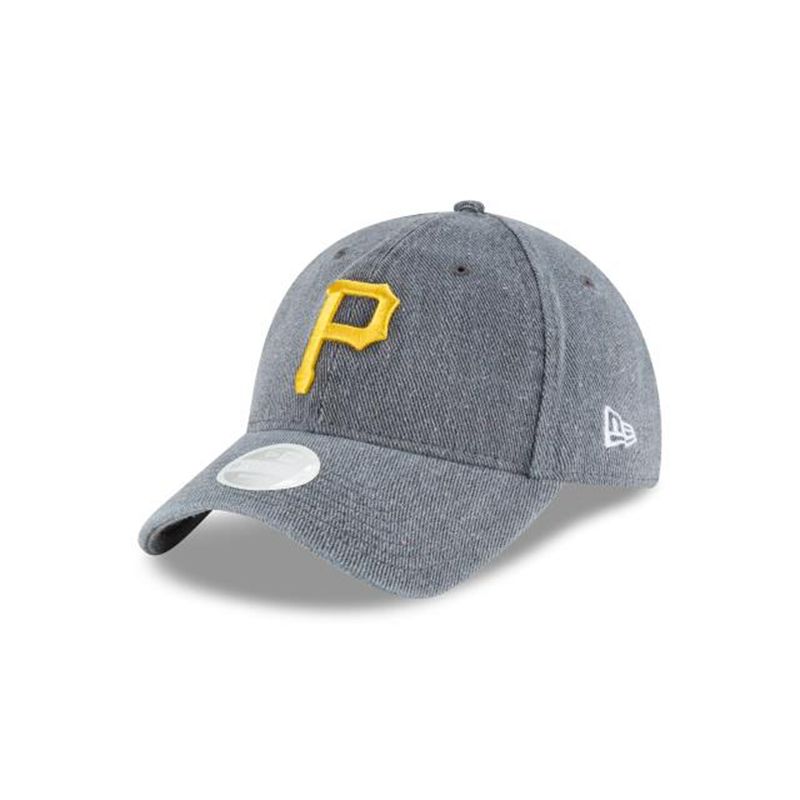 MLB Pittsburgh Pirates Womens Faded Denim 9Twenty Adjustable (FAF9443) - Grey New Era Caps